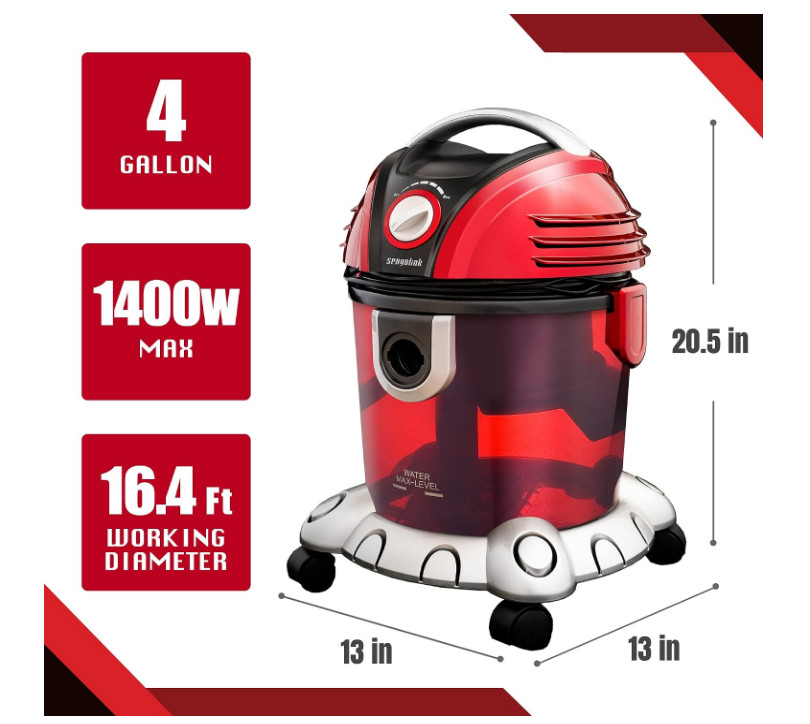 Senyolink Water Filtration Wet and Dry w/ HEPA Vacuum Cleaner and Corded Bag Red