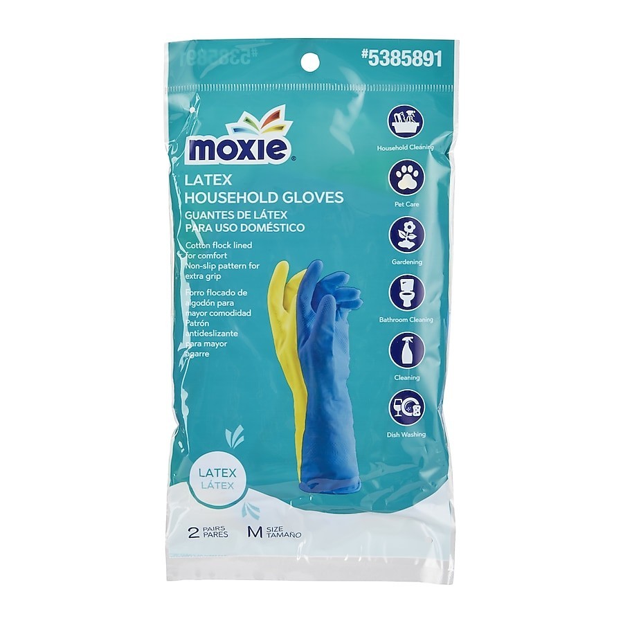MOXIE Medium 4 -Count Embossed -Grip Latex Reusable cleaning gloves 2 -Pairs