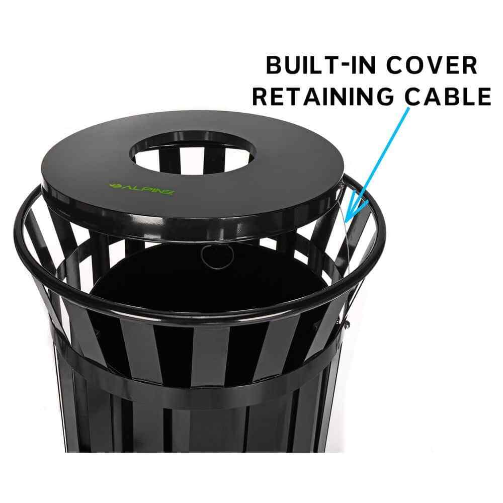 Alpine Industries Trash Can Receptacle W/ Liner Metal Slatted 38 Gal Black NEW