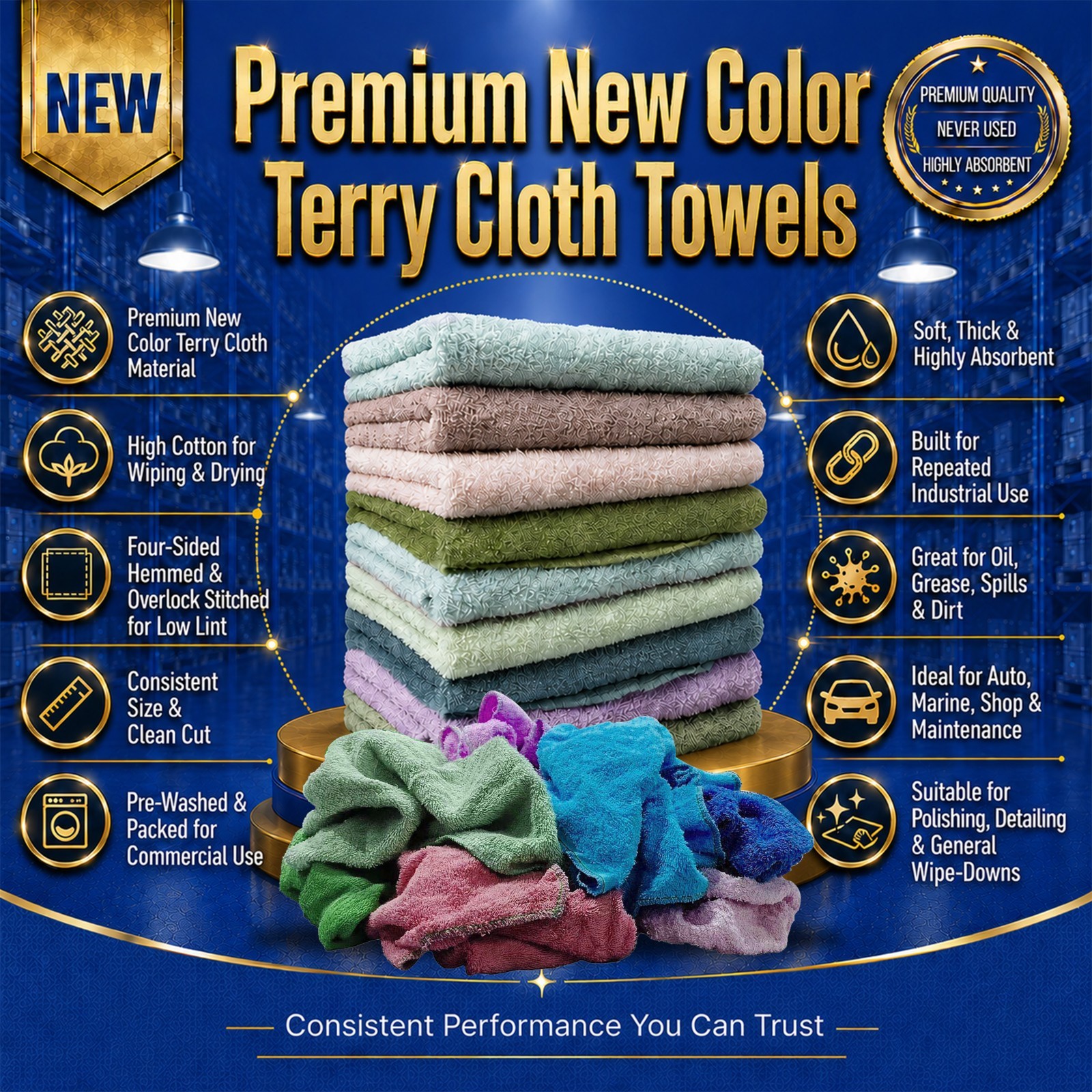 Premium Colored Terry Towels – Industrial Rags – 600 LB – Bags & Boxes, C Boxes