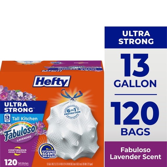 Hefty Ultra Strong 13 Gal Trash Bags, White, Fabuloso Lavender Scent, 120 Bags