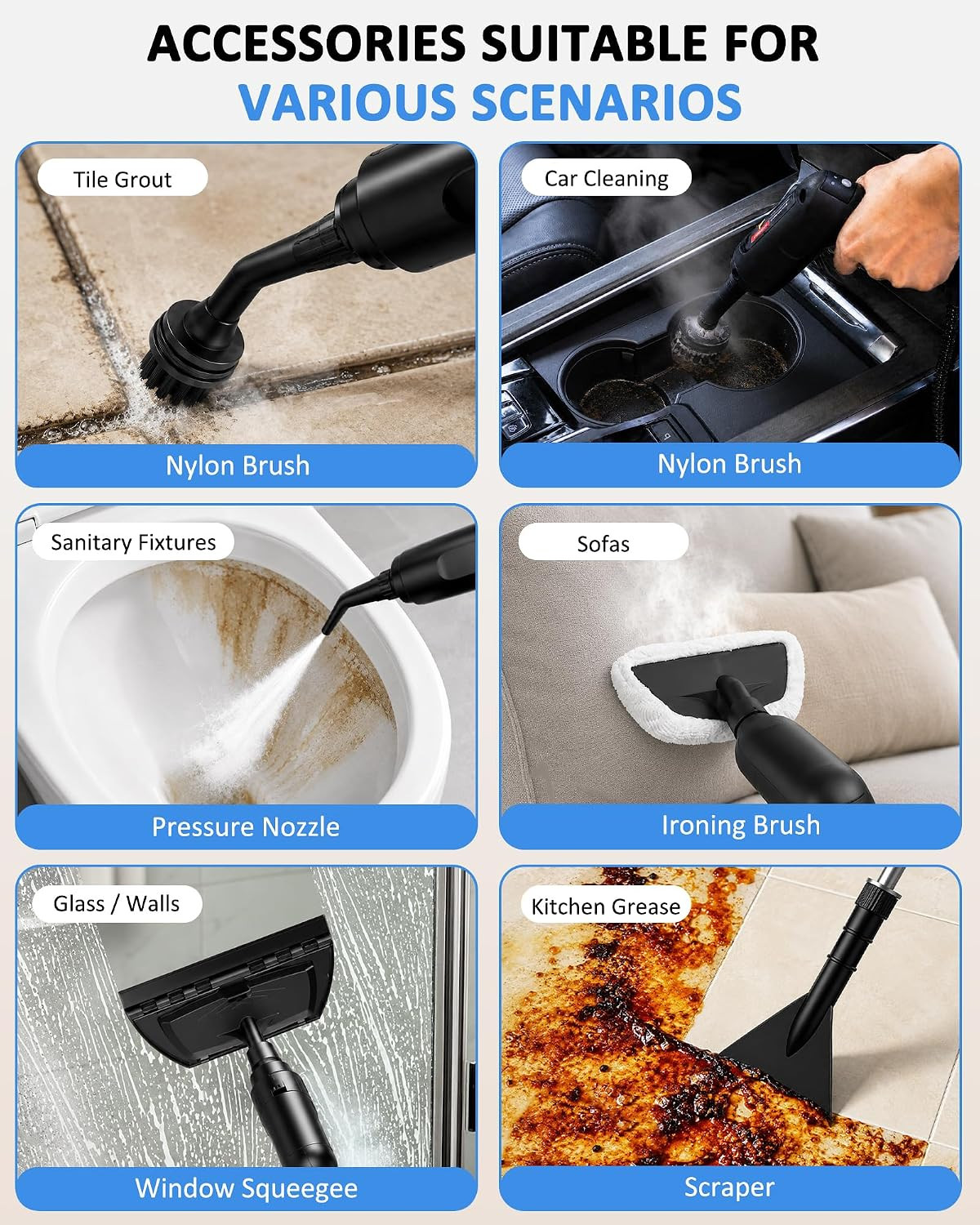 Steam Cleaner, Portable Handheld High-Pressure, 15S Fast Heating | 3 Steam Level