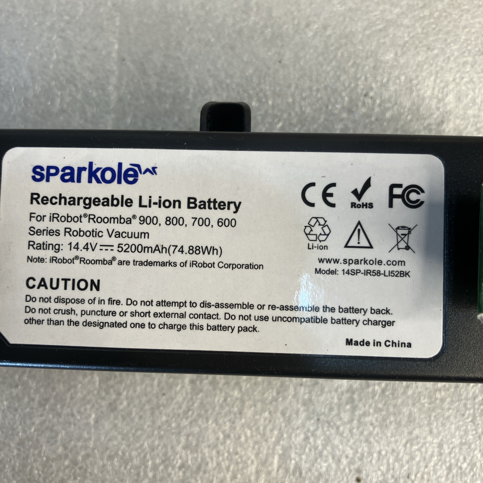 Sparkle Li-ion Battery iRobot Roomba 600, 700, 800, 900 Series Robotic Vacuum