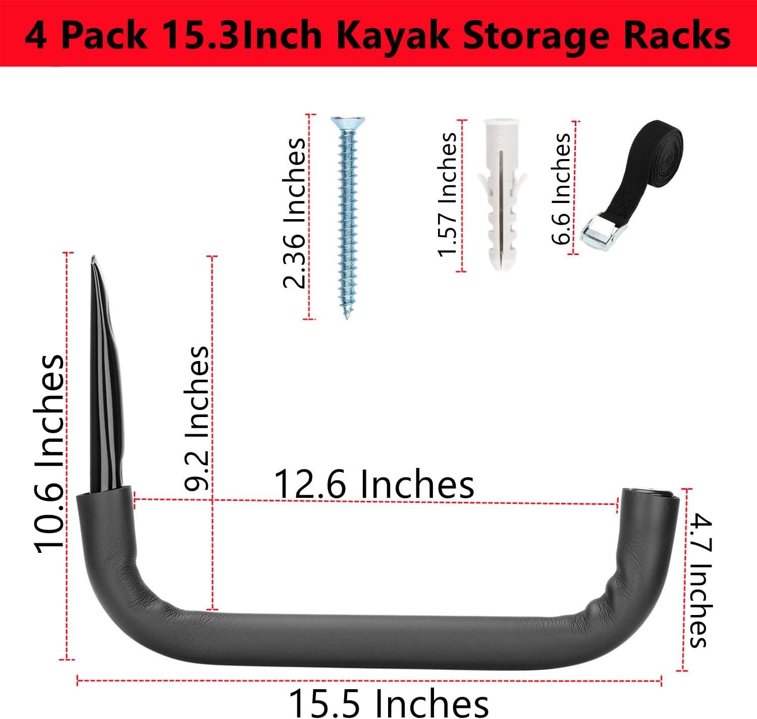 4 Pack Heavy Duty Garage Wall Mount Kayak Hooks Surfboard Paddleboard Rack 39CM