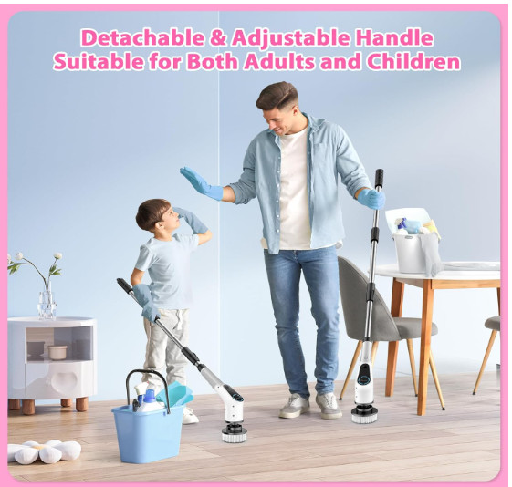 Cepillo giratorio eléctrico inalámbrico 8 cabezales 2 modos mango extensible,