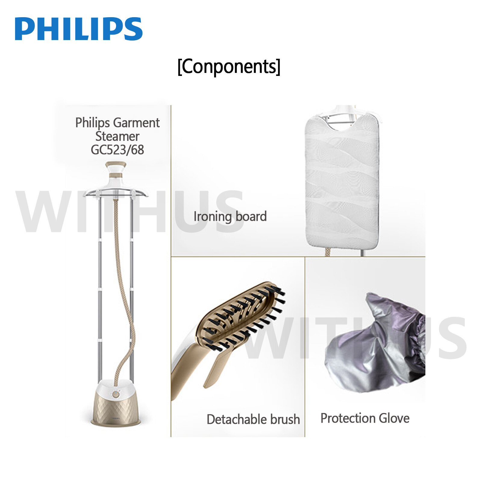 Philips Garment Steamer GC523/68 1600W, 32g/min 5 steam settings 1.6L Detachable