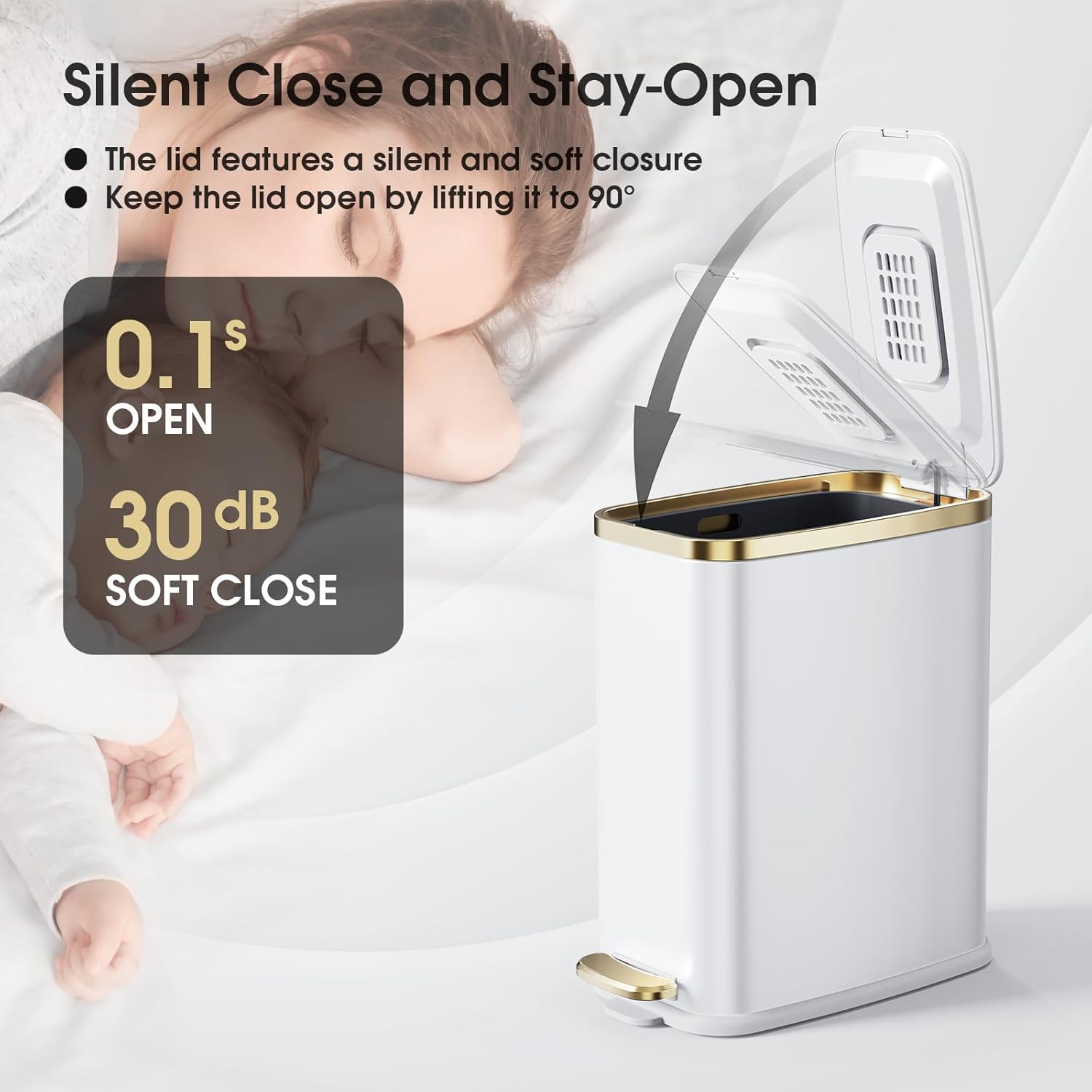 Small Bathroom Trash Can with Lid Soft Close-5L/1.3 Gal Stainless Steel Garbage