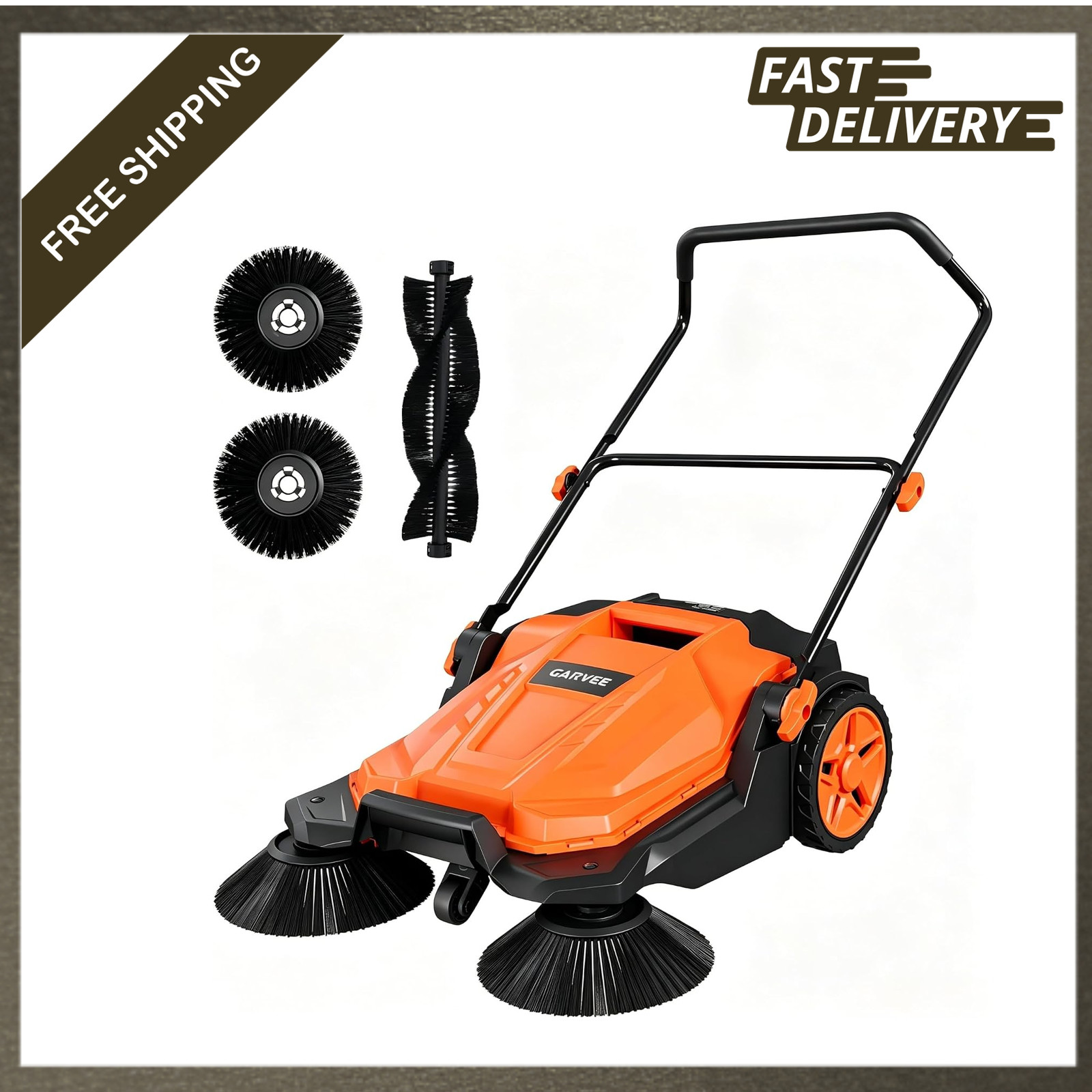 Walk-Behind Floor Sweeper 25.6 Inch Sweeping Width Manual No Electric Durable