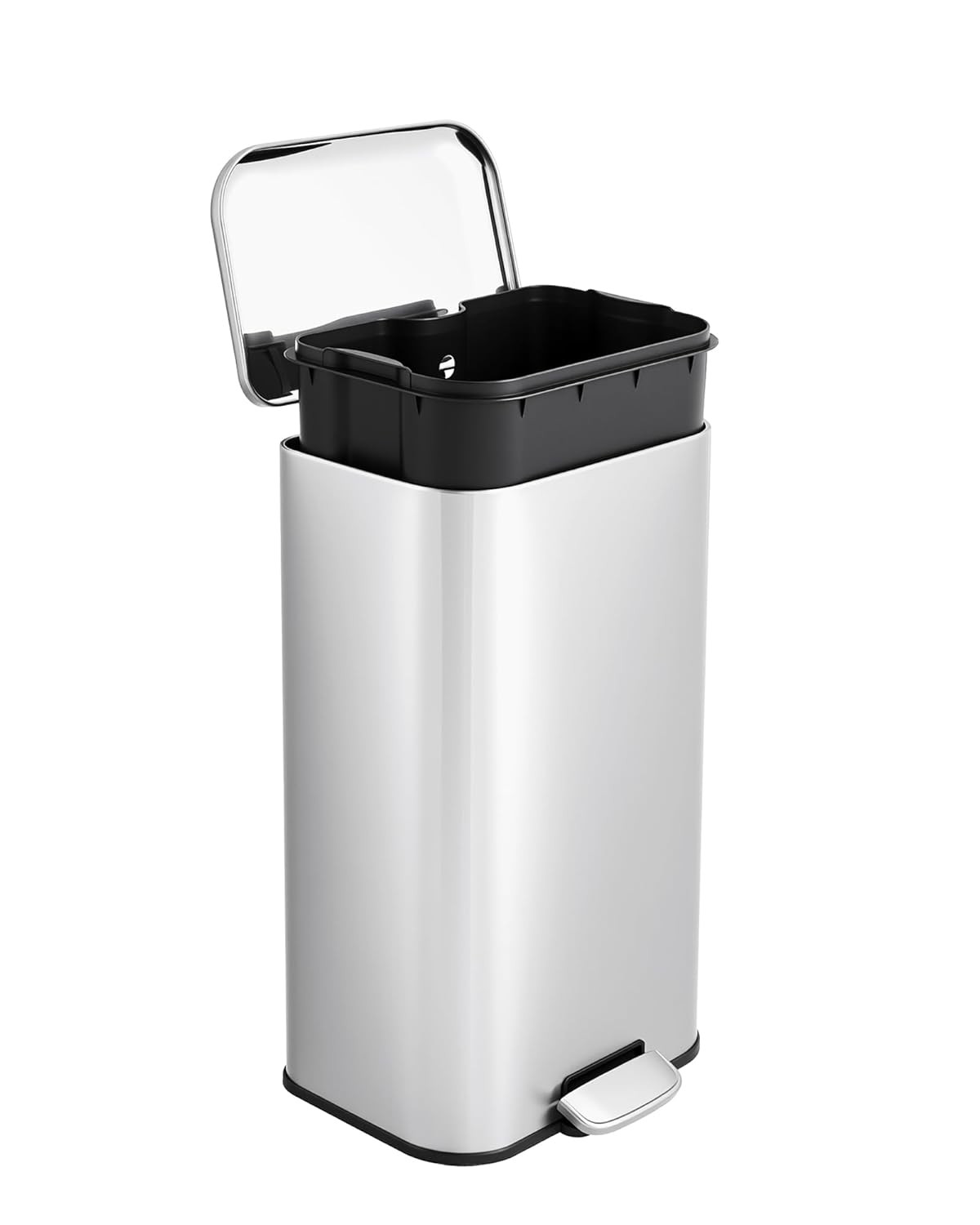 Modern Stainless Steel Trash Bin with Step-On Pedal & Removable Liner,1.2–13 Gal