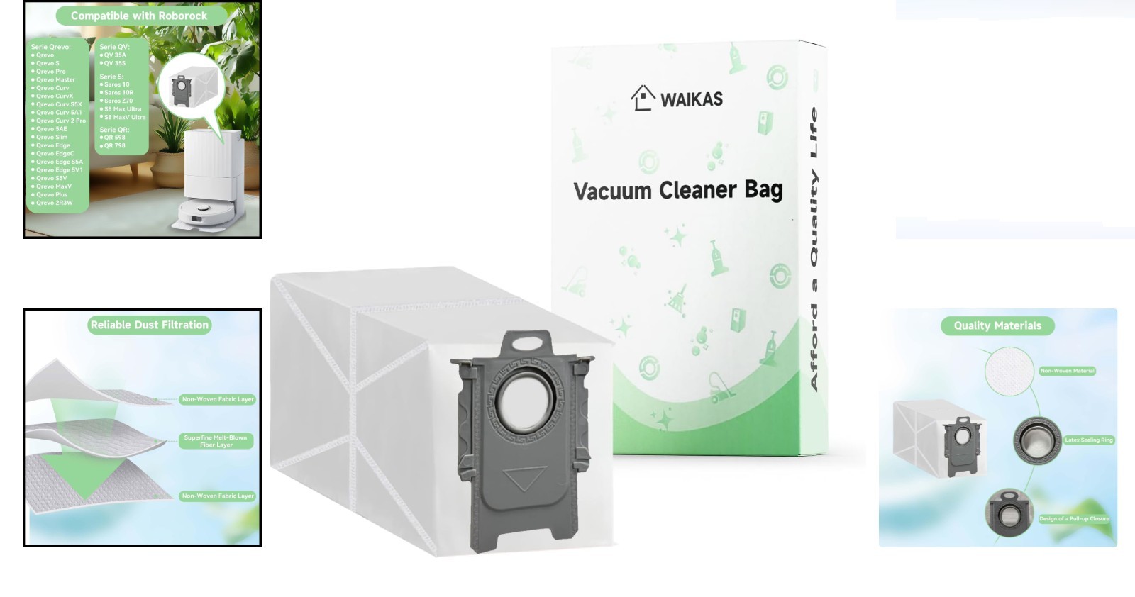 20 Pack Vacuum Bags for Roborock Qrevo Series S Pro, Saros, MaxV Ultra, Edge,…