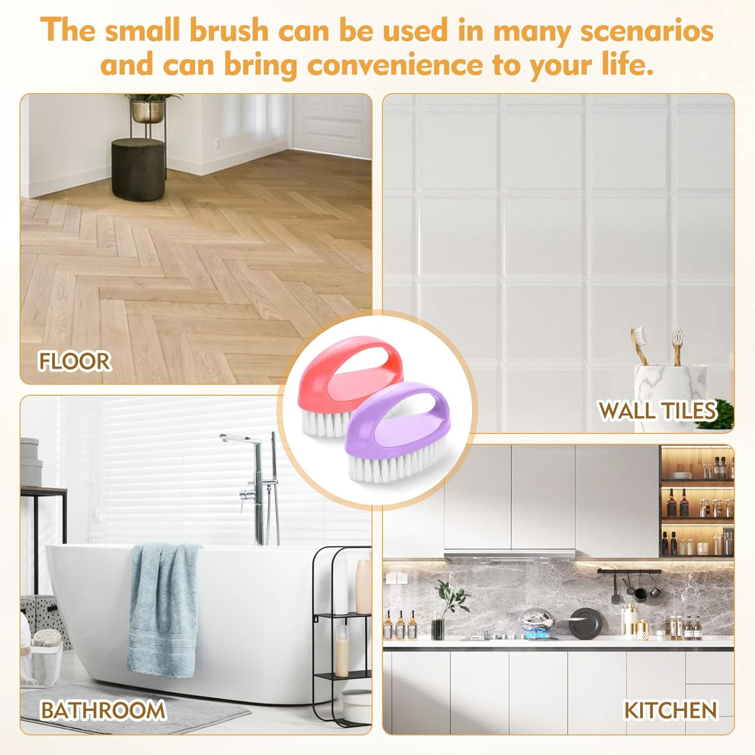 2 Pack Small Scrub Brush,Heavy Duty Stiff Nylon Bristles Cleaning Brush,Durable