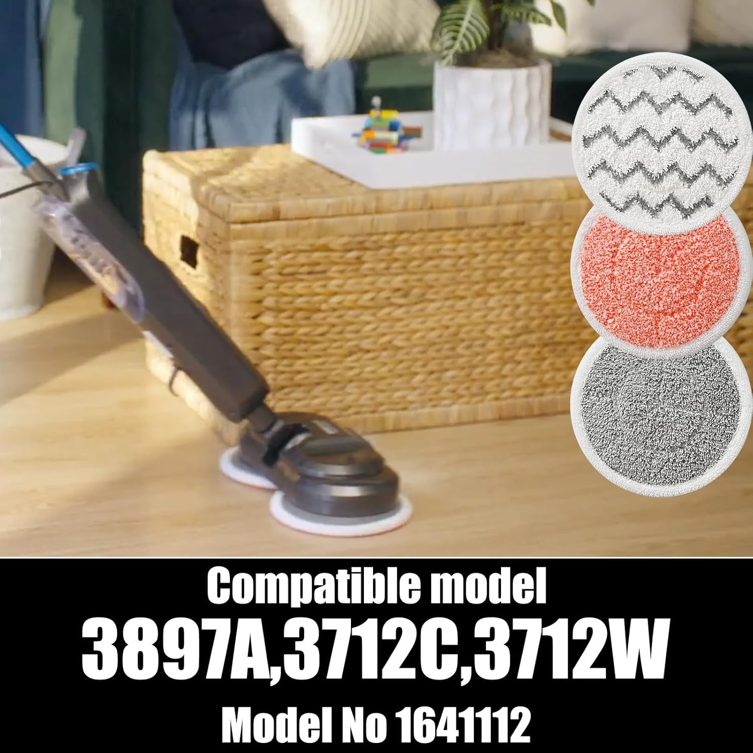 Rotating mop replacement pads, 12-pack.