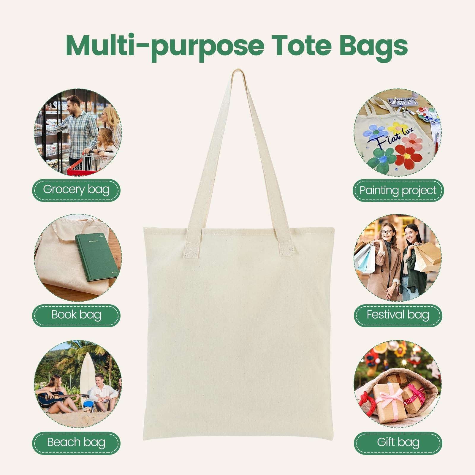 12 Pack Canvas Tote Bag – Lightweight Thin Tote Bags Bulk Blank Shopping Reus…