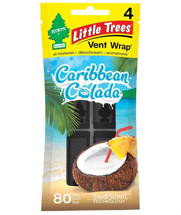Little Trees Vent Wrap Air Freshener, Caribbean Colada, 4 Packs of 4