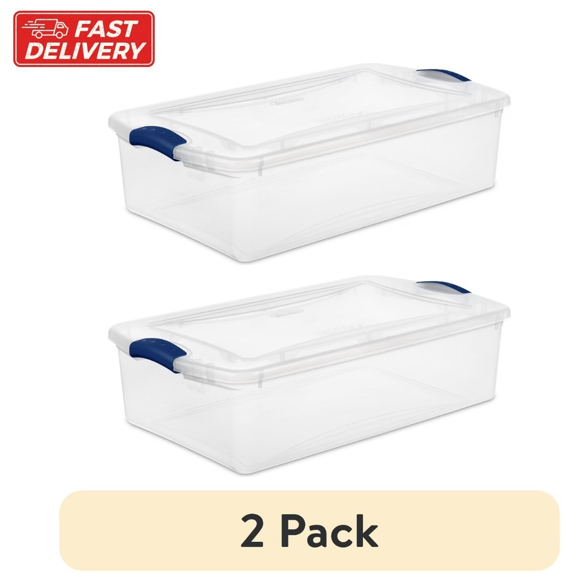 (2 pack) Sterilite 32 Quart Medium Latching Storage Bin, Clear Plastic Storage