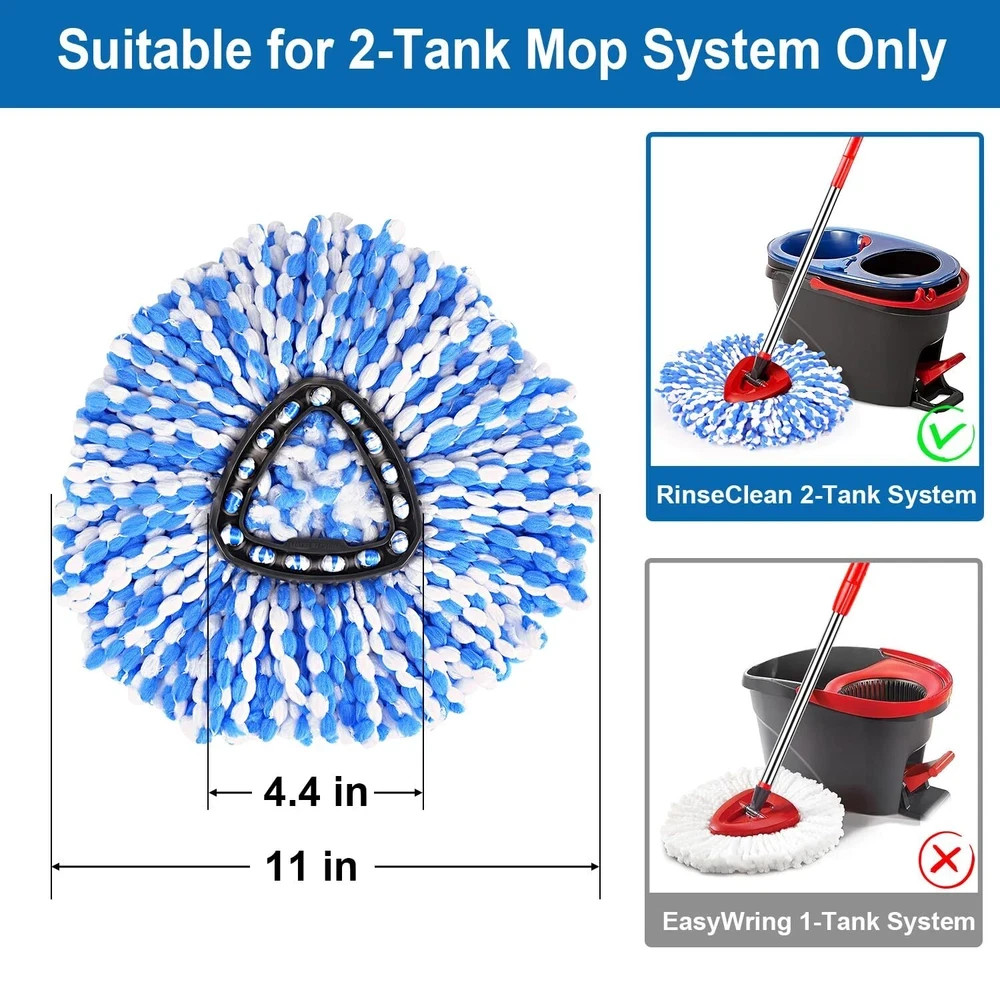 4 Pack Mop Replace Heads for O Cedar Rinse Clean 2 Tank System