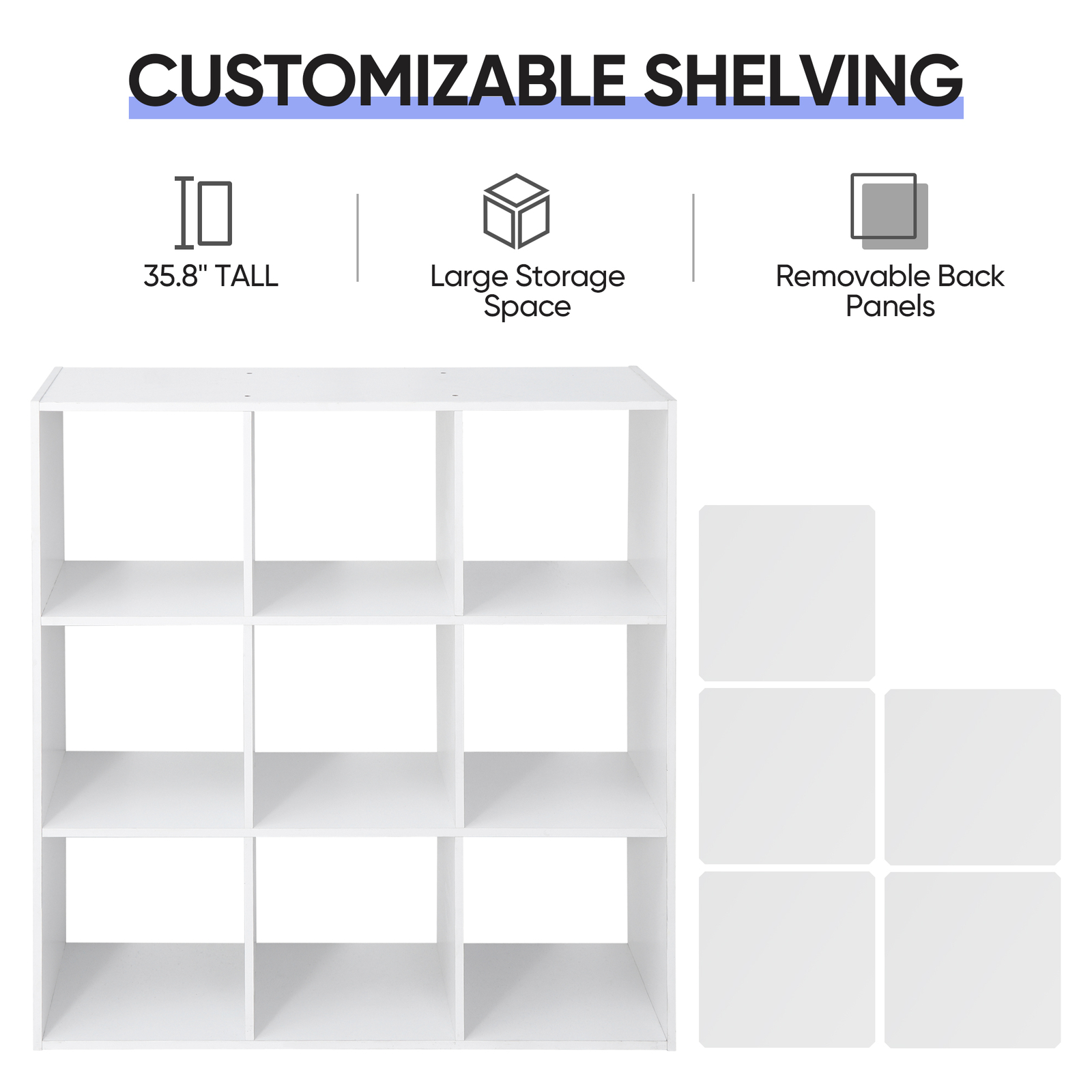 9-Cube Closet Organizer Storage Shelves Save Space Bookcase Wood White Indoor