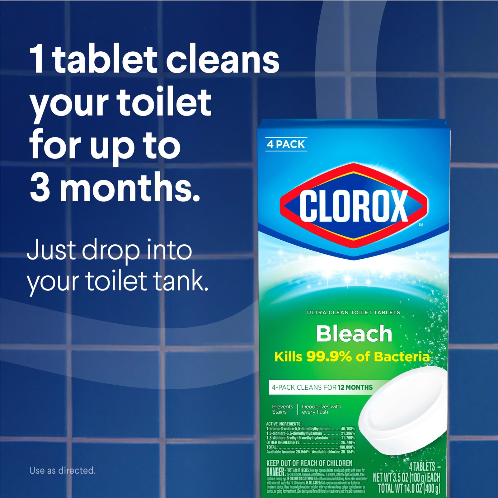 Clorox Ultra Clean Toilet Tablets Bleach 2 Count, 2 Count (Pack of 1), White
