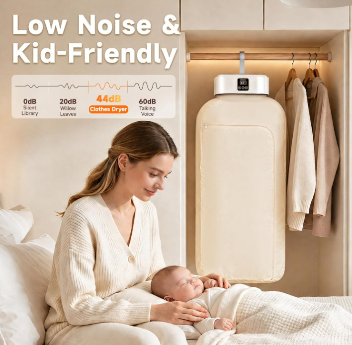Mini Secadora de Ropa 600W Plegable Silenciosa con 8 Temporizadores para Viaje