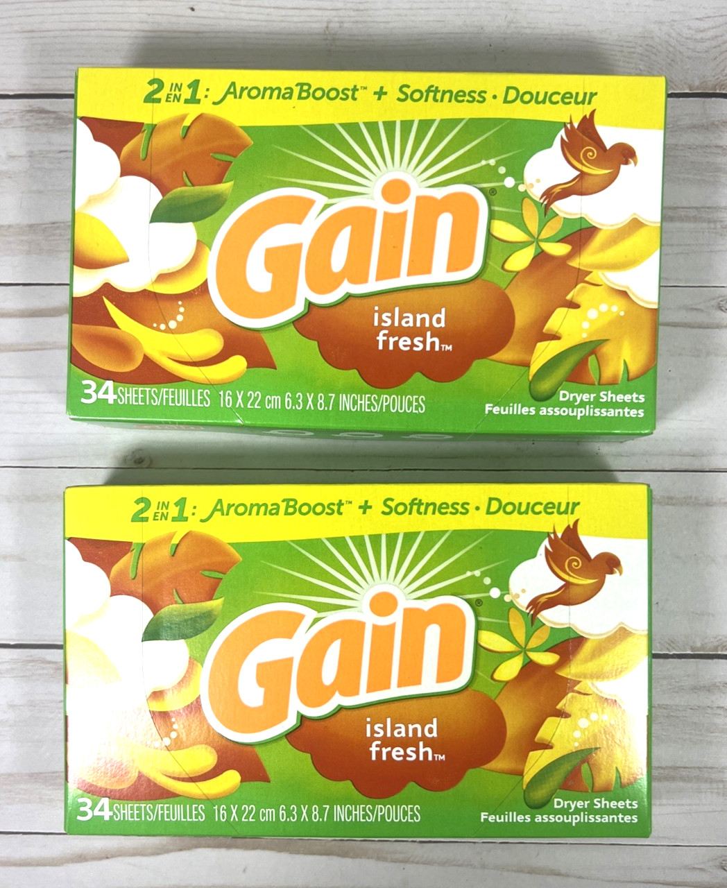 Gain Island Fresh Scent Laundry Dryer Sheet 34-Count Per Box (2Pack)