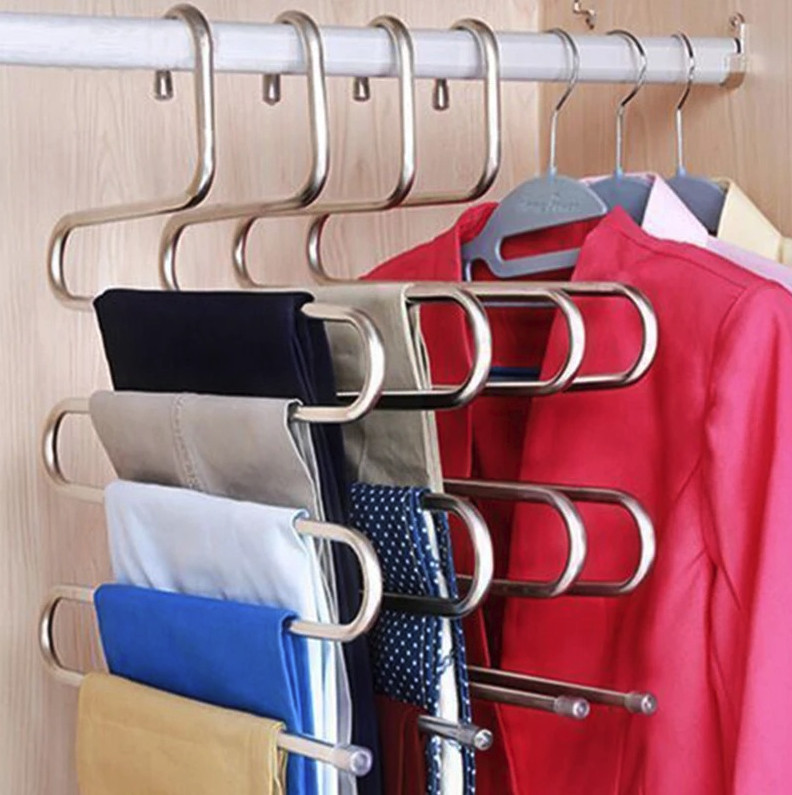 1 pc Stainless Steel Multi-Layer Pants Hanger – Space-Saving Closet Organizer