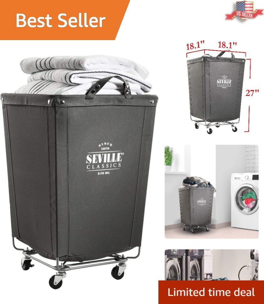 Laundry Hamper Cart – Canvas Bin – Commercial & Residential – 18.1″ D x 18.1″