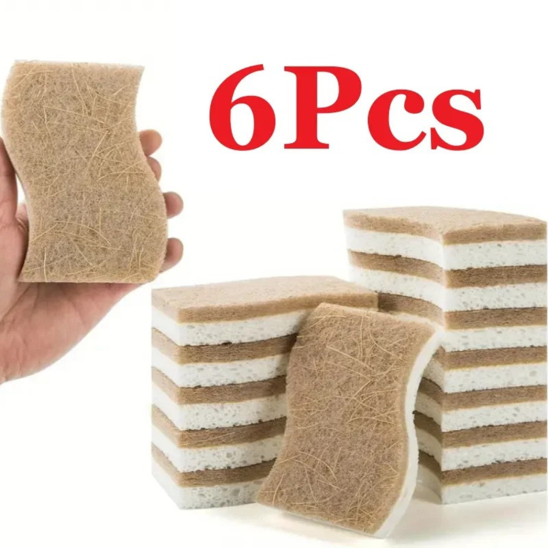 Natural Coconut Fiber Kitchen Sponge Cellulose Scrubber Dish Cleaning Pads Pack