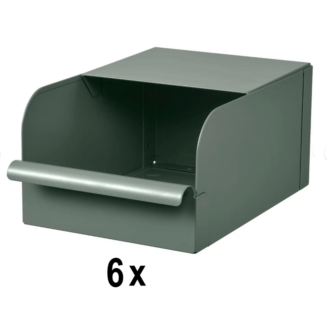 6x IKEA Rejsa Storage Box Metal Bin Gray Green 7”x 9¾ ”x 5” Article # 004.577.92