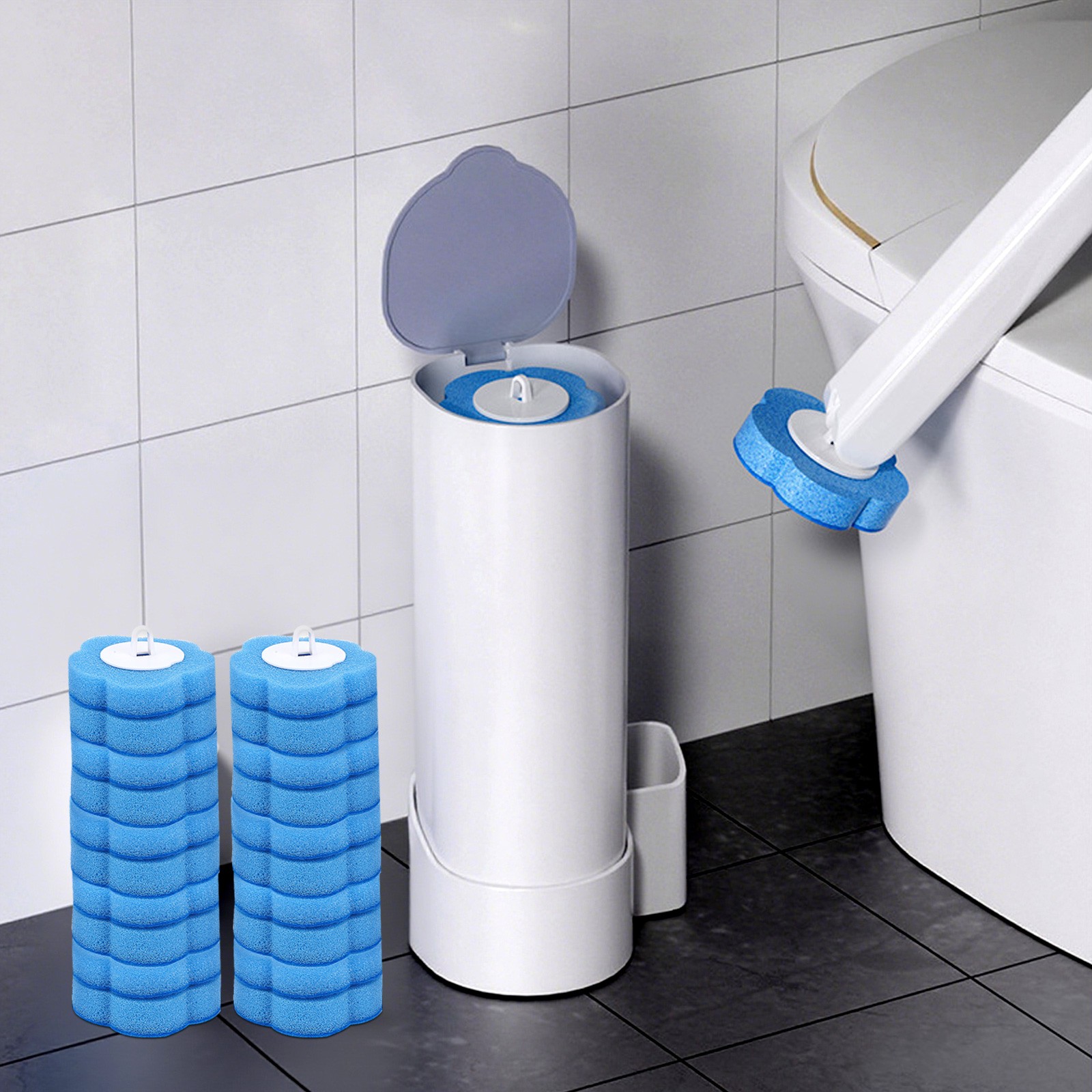 60x Disposable Toilet Brush Refills 3-Layer Sponge Cleaning Pads Compatible Wand
