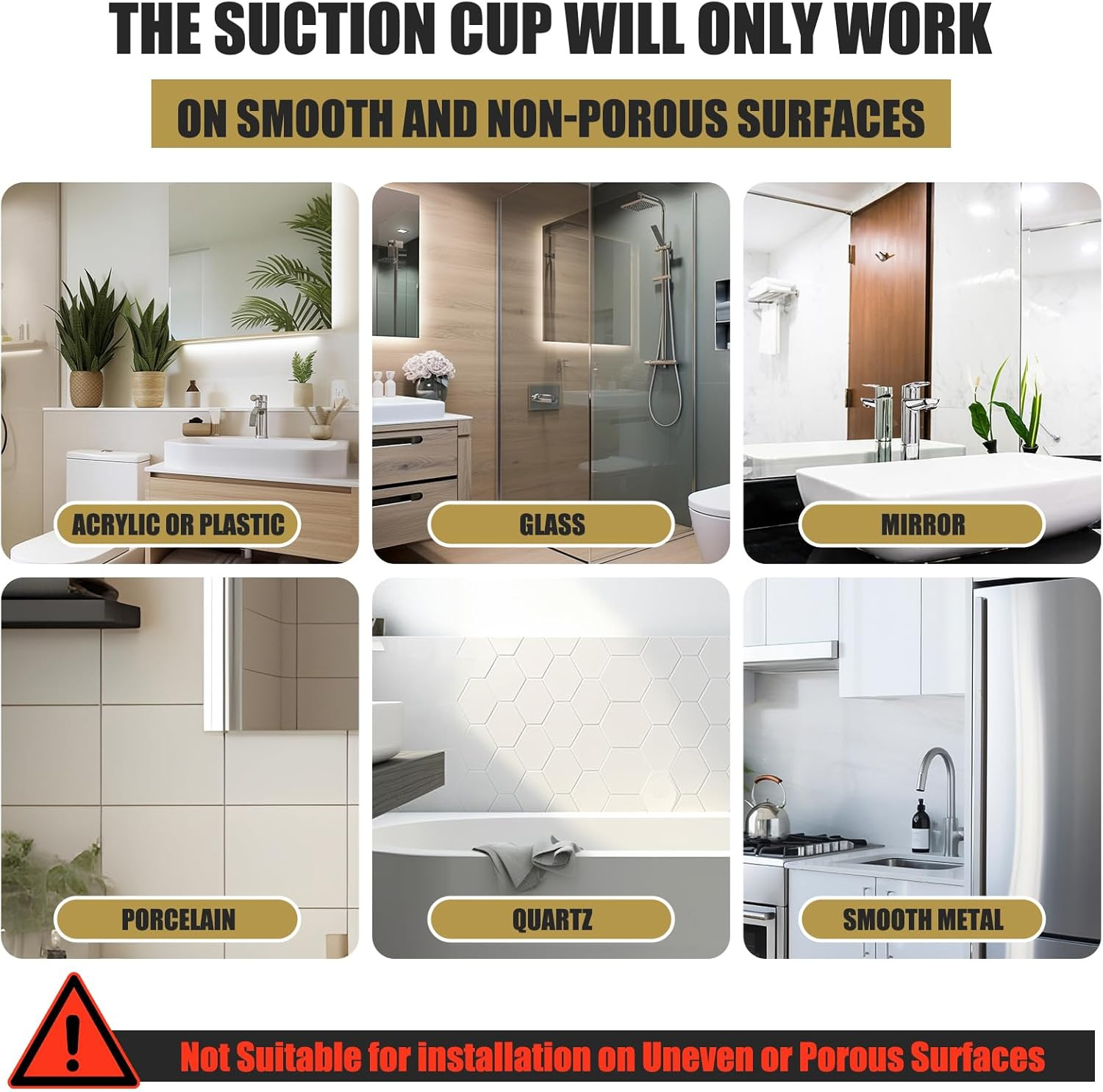 Heavy-Duty Suction Cup Hooks for Bathroom and Wreaths – Champagne Bronze (2 Pack