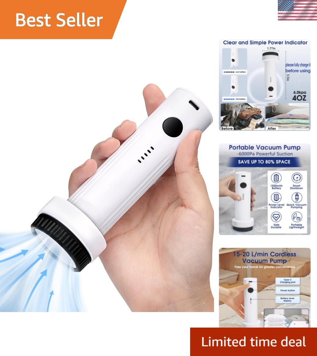 6.0Kpa Cordless Electric Vacuum Pump for Storage Bags, USB Rechargeable Porta…