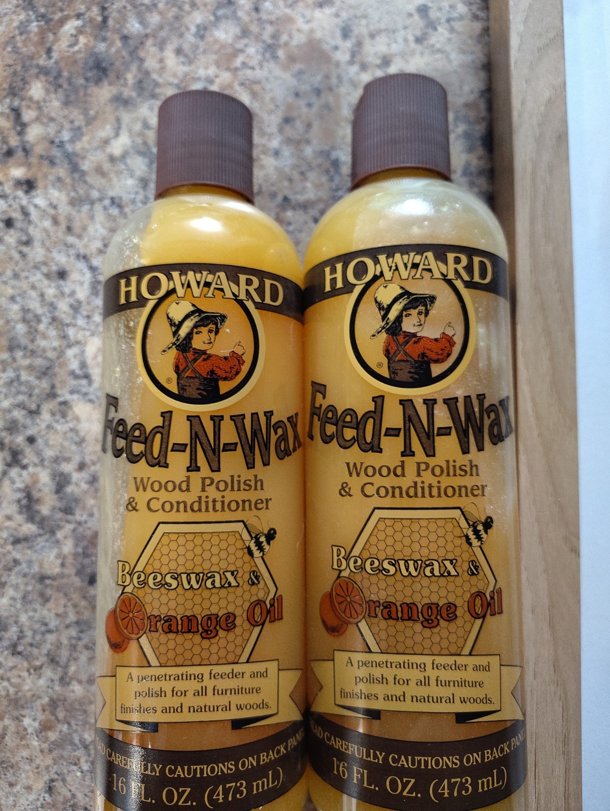 2 Bottles 16 Oz. Howard Feed-N-Wax Wood Polish and Conditioner For Antiques