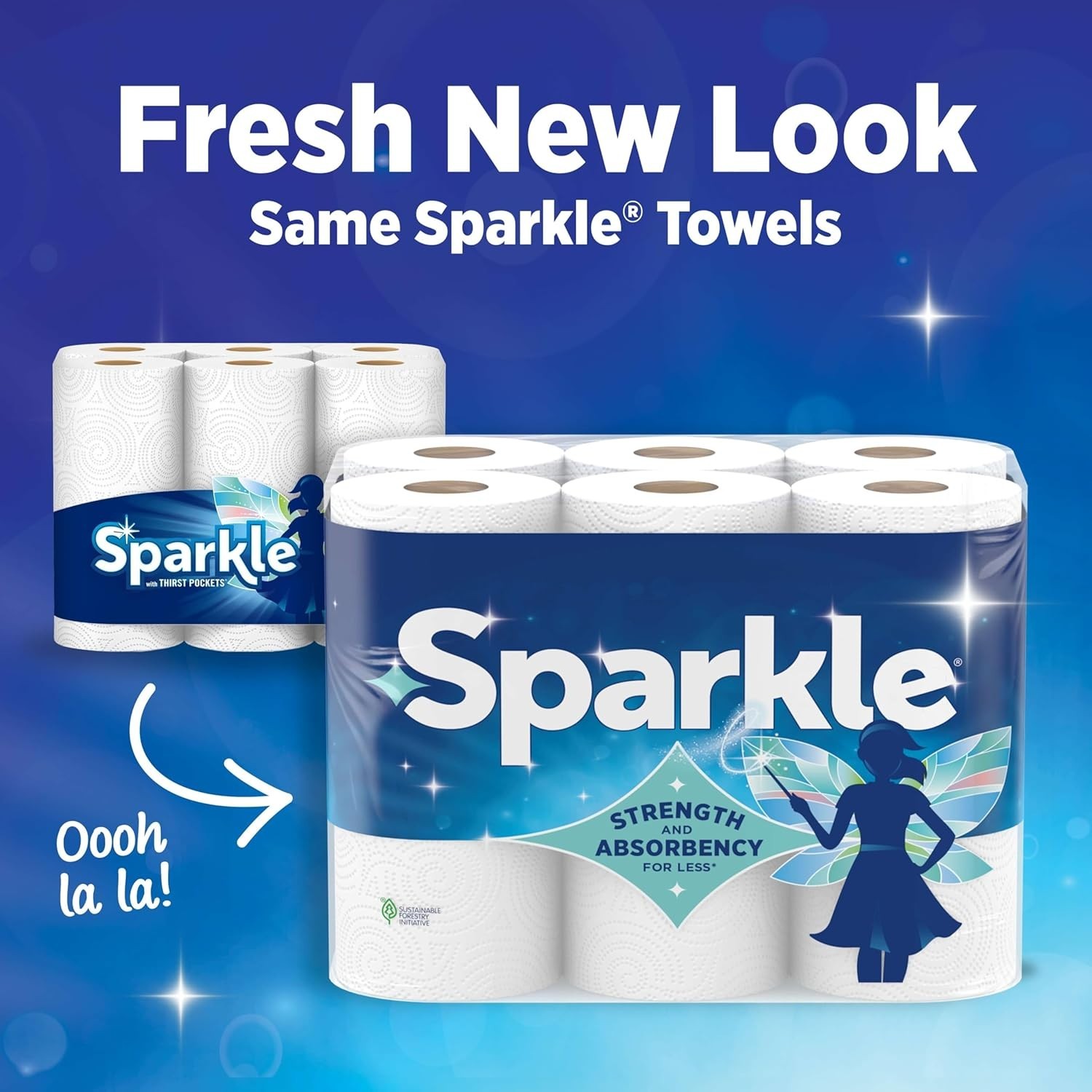 Sparkle Pick-A-Size Paper Towels Spirited Prints 6 Double Rolls = 12 Regular
