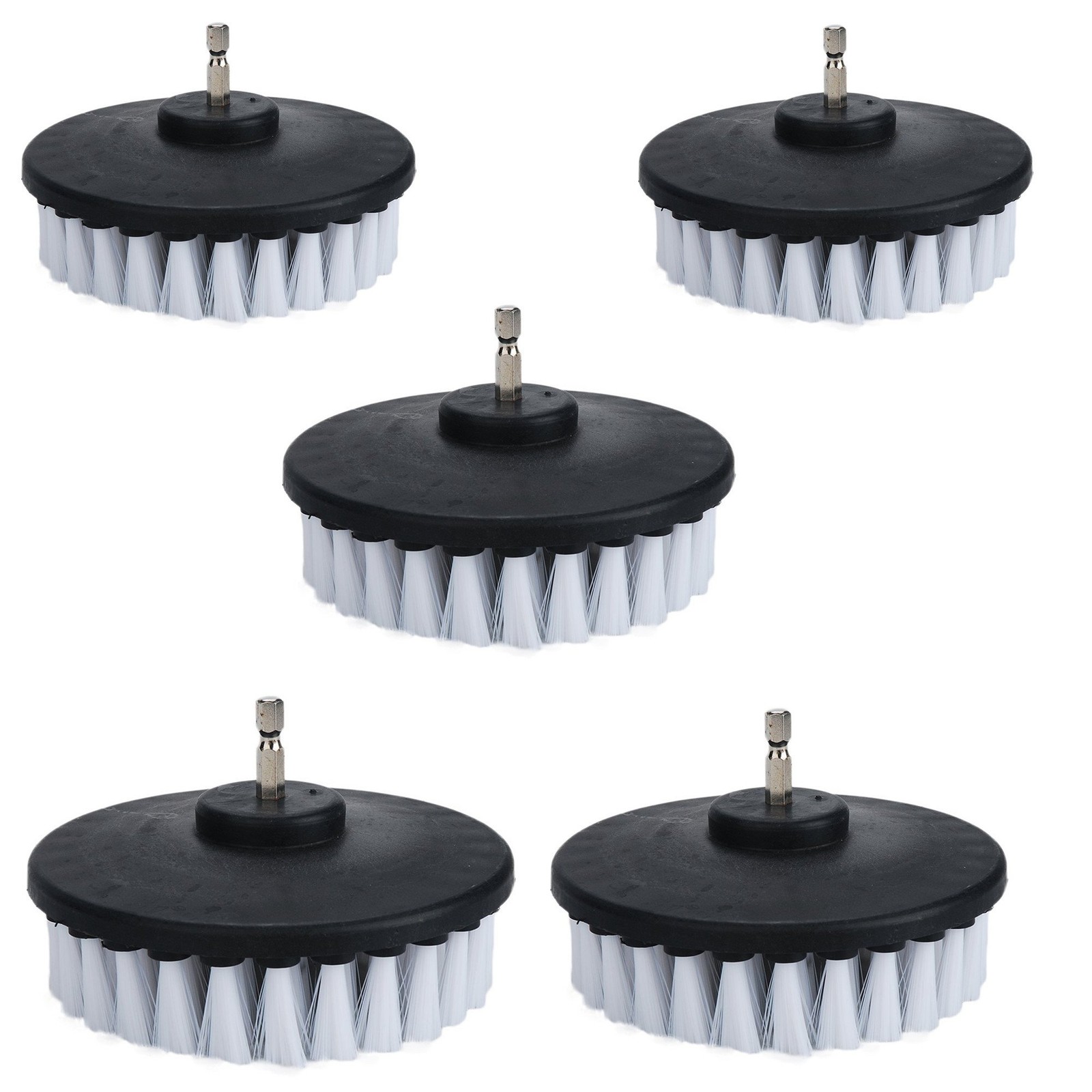 5 Piece 4 inch Drill Brush Soft Bristle White Quick Change Shaft Power Scrubber