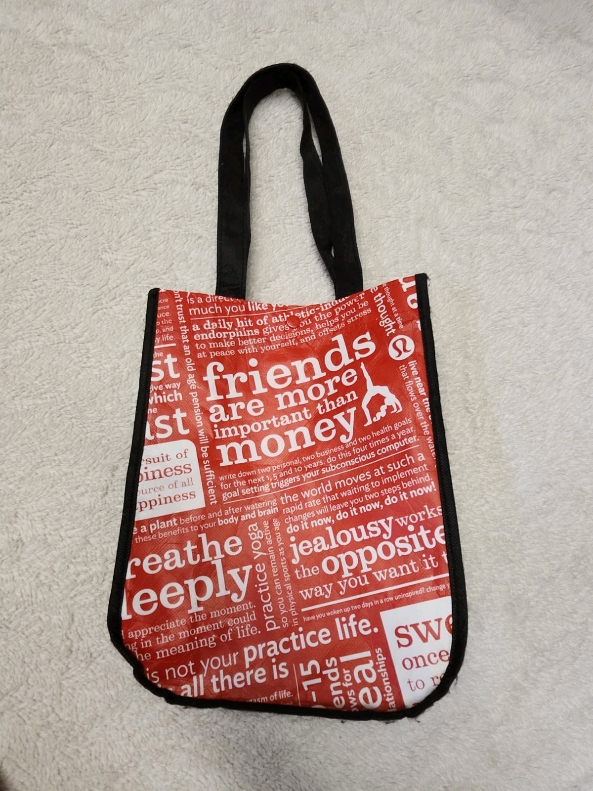 • Lululemon Small Red, Black And White Logo Reusable Shopping Bag