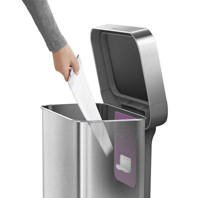 simplehuman 45 Liter Step Trash Can Brushed Steel Grey Plastic Lid