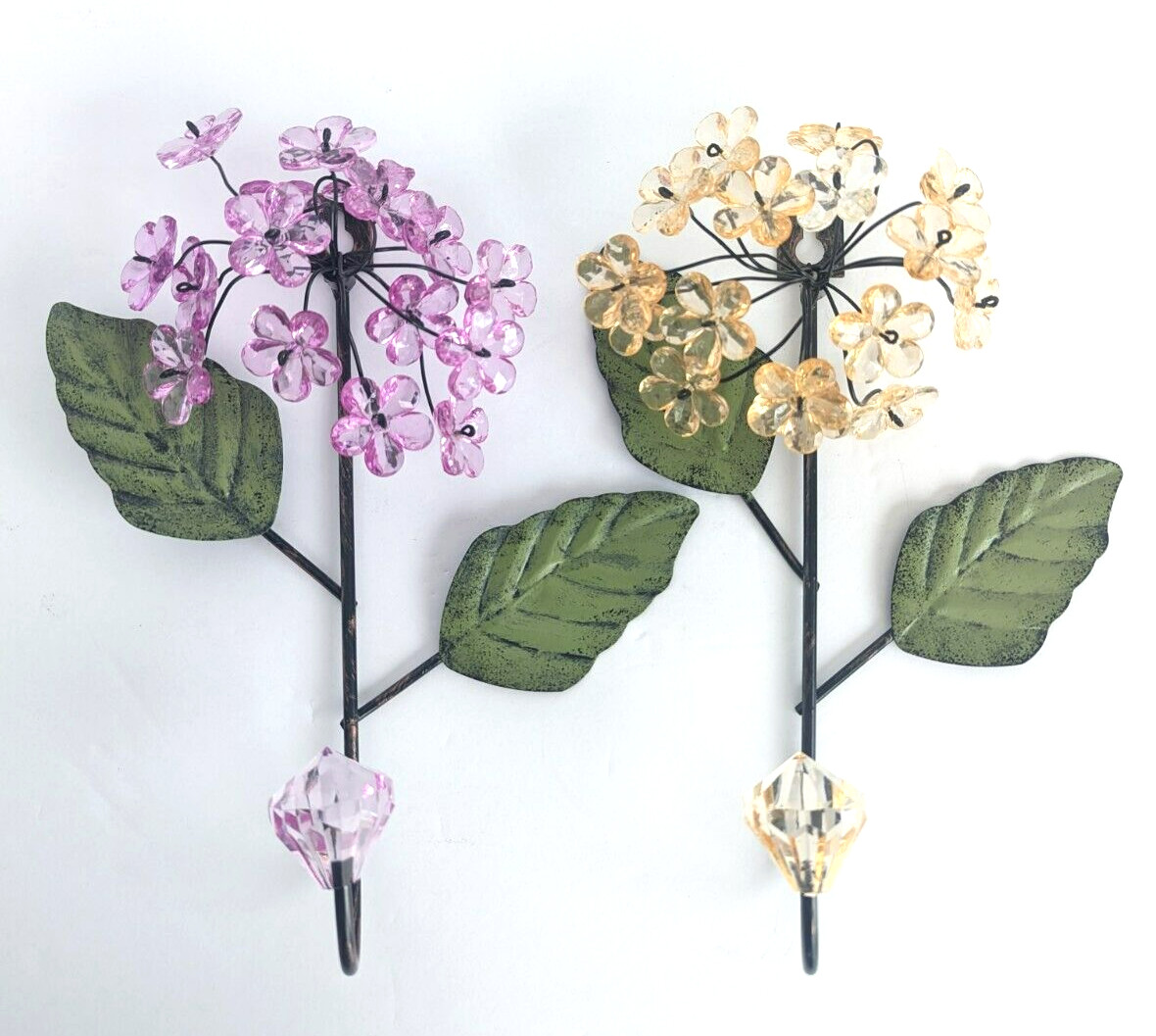 Ganz Metal Acrylic Wall Hanging Hooks Set Of 2 Flowers Decorative Wall 9.3/8″