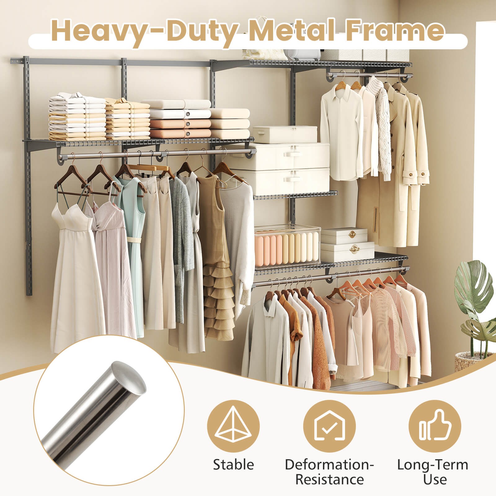 4-8 FT Wall-Mounted Closet Organizers and Storage System w/ Hanging Rod