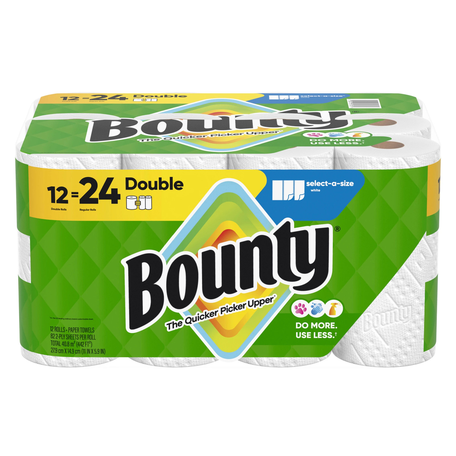 Bounty Paper Towels Select-A-Size Double Rolls, 12 Rolls Total, White