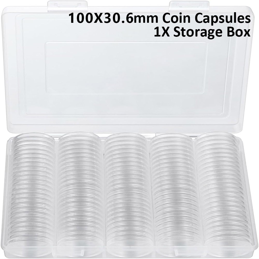 100Pcs Clear Coin Capsule Case for 30.6mm JFK Half Dollar Holder Storage Box US