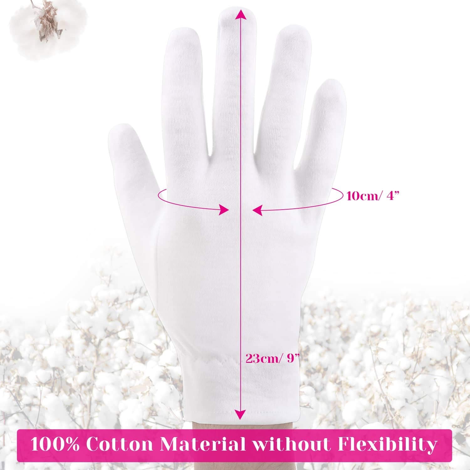 100 Percent Cotton Gloves for Dry Hands Eczema, One Size (Pack of 20), White