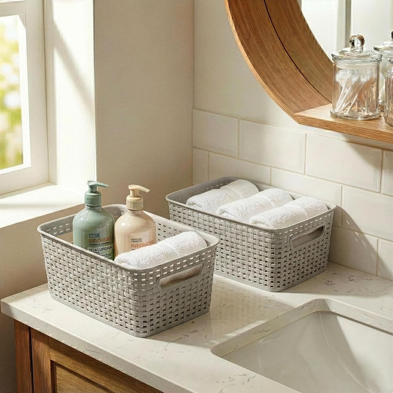 | Plastic Storage Baskets, 5.5 Liter – 3 Pack, Natural Grey | the WOVEN COLLECTI