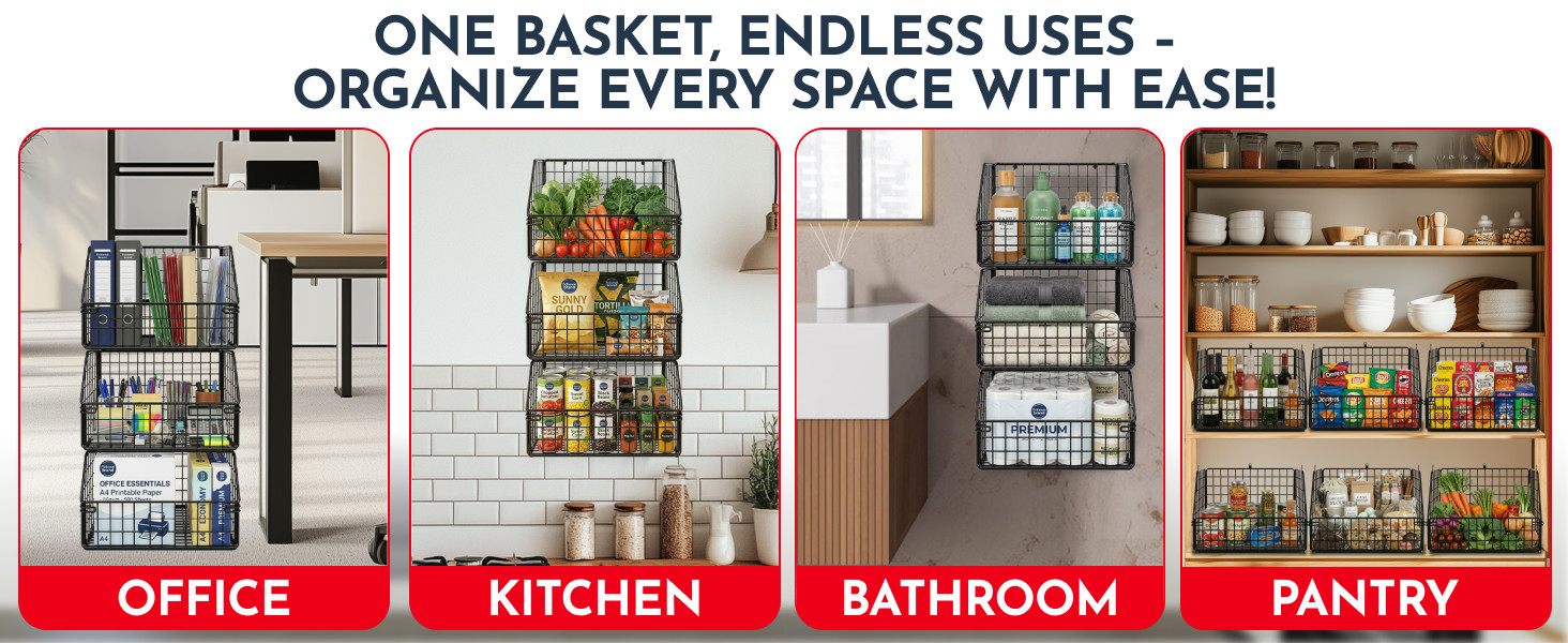 3-Tier Wall Hanging Fruit Baskets for Kitchen Organizing Fruits and Vegetables,