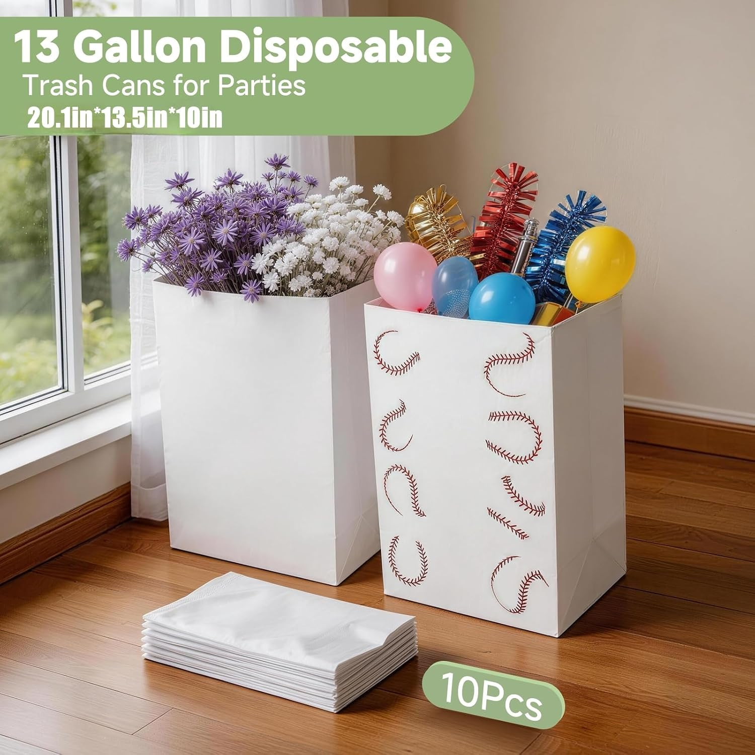 13Gal (52 QT) Disposable Trash Cans,5-Pack Foldable Cardboard Bins | Waterproof