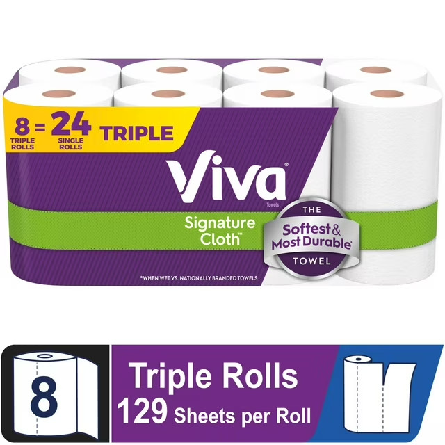 Viva Signature Cloth Paper Towels, 8 Triple Rolls, 129 Sheets per Roll