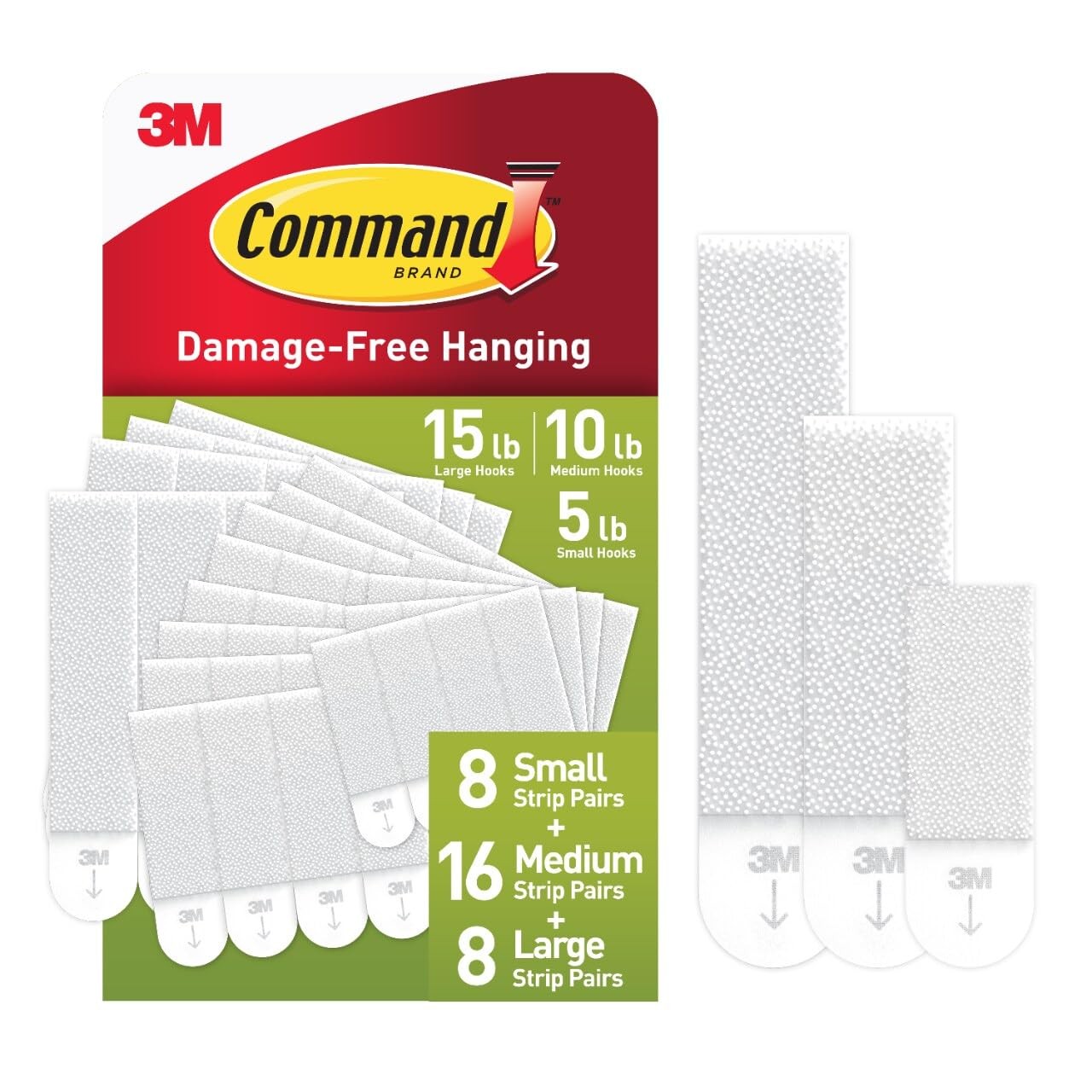 15, 10, & 5 lb Large, Medium and Small Picture Hanging Strips 32 Assorted Pai…