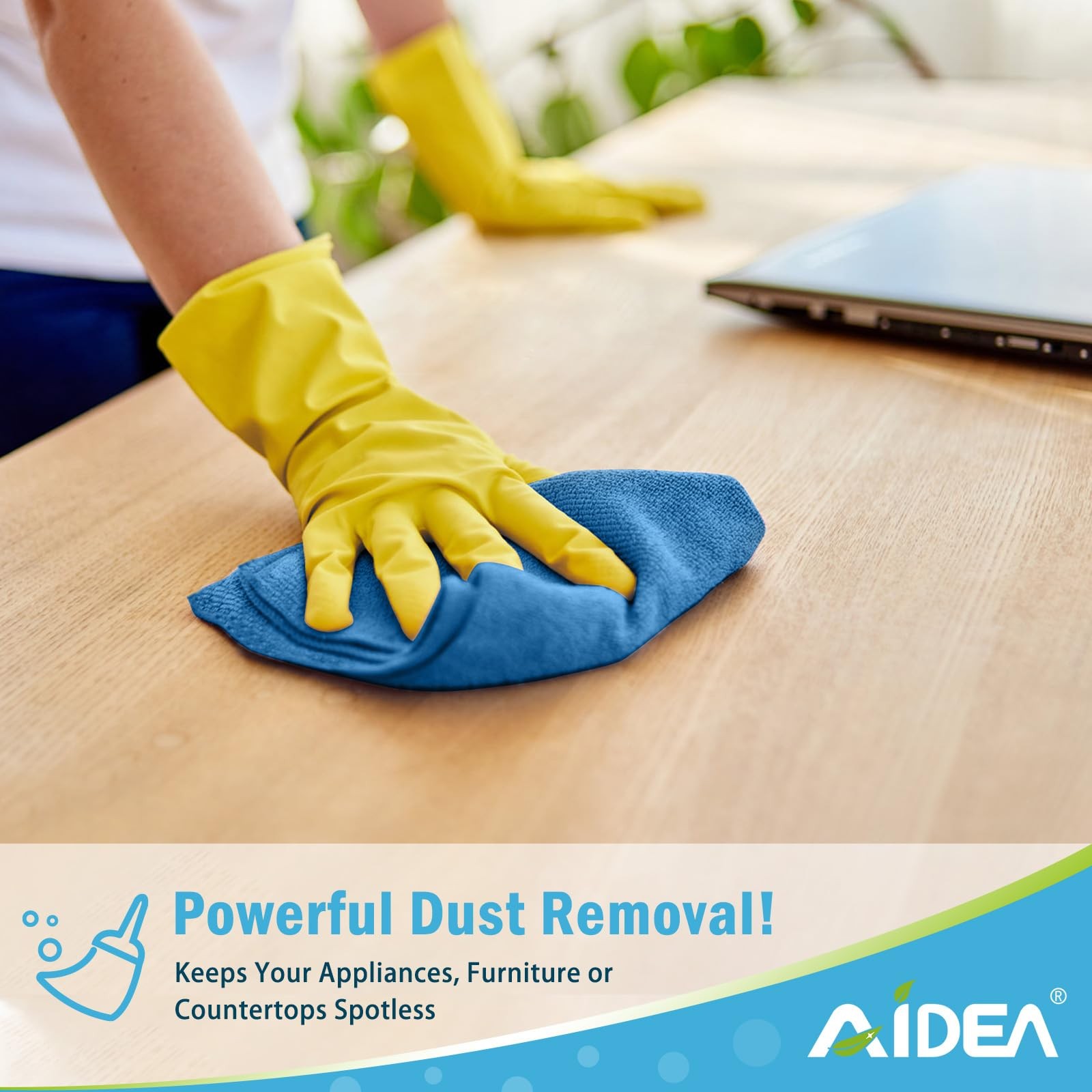 AIDEA Microfiber Cleaning Cloth, 10PK, Soft Absorbent 12″×12″, Blue/Yellow
