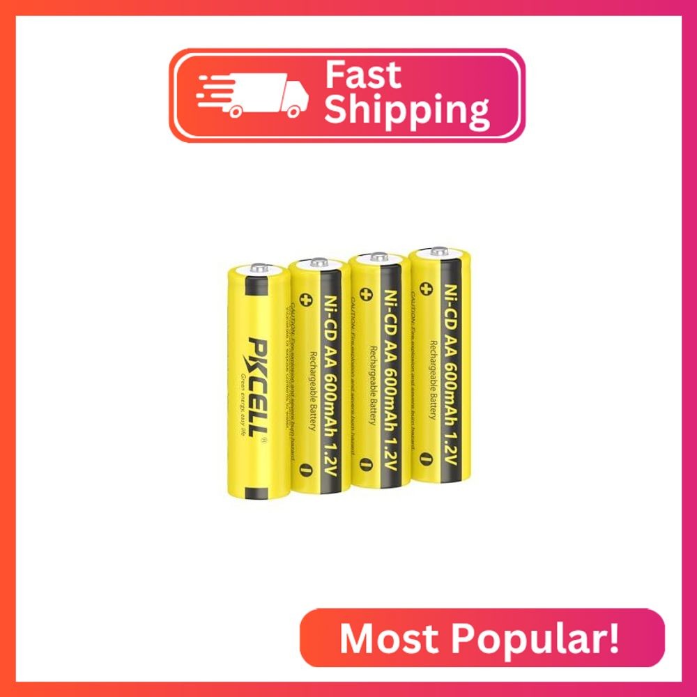 PKCELL 4 Pack AA 1.2V 600mAh NICD Rechargeable Double A Battery for Solar Lights