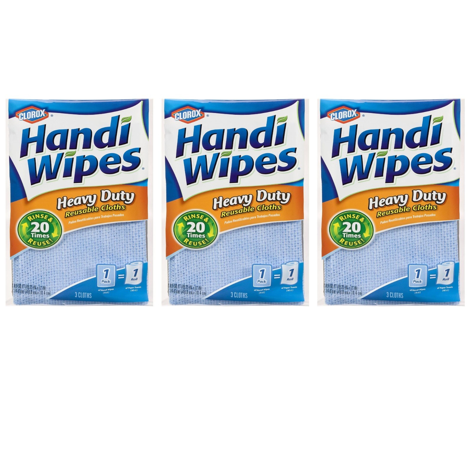 New 3 packs Clorox Handi Wipes Multi-Use handy Reusable Cloths, 9 Count