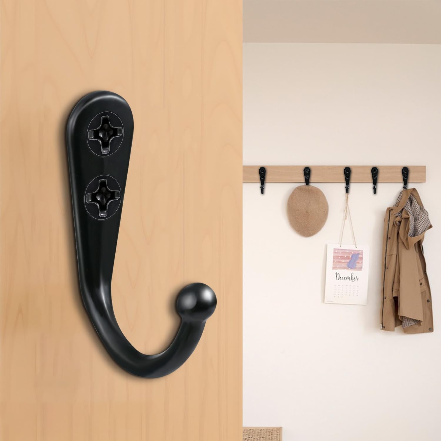 10 PCS Coat Hooks Wall Mounted, Premium Black Heavy Duty Metal Wall Hooks for